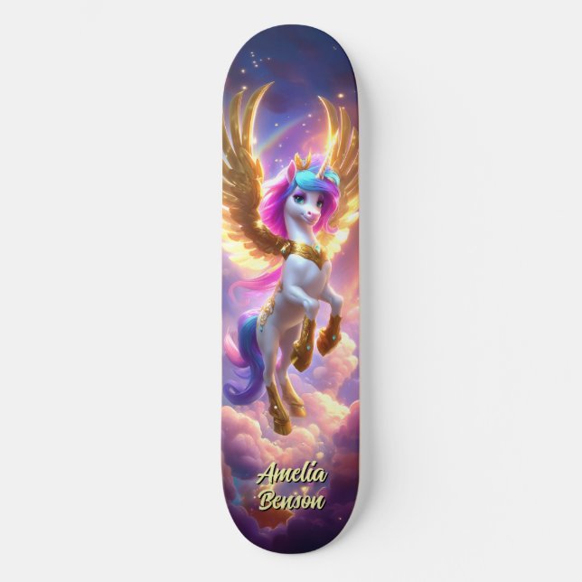 Cute Unicorn Fantasy Land Cool Children Art Skateboard (Vorderseite)