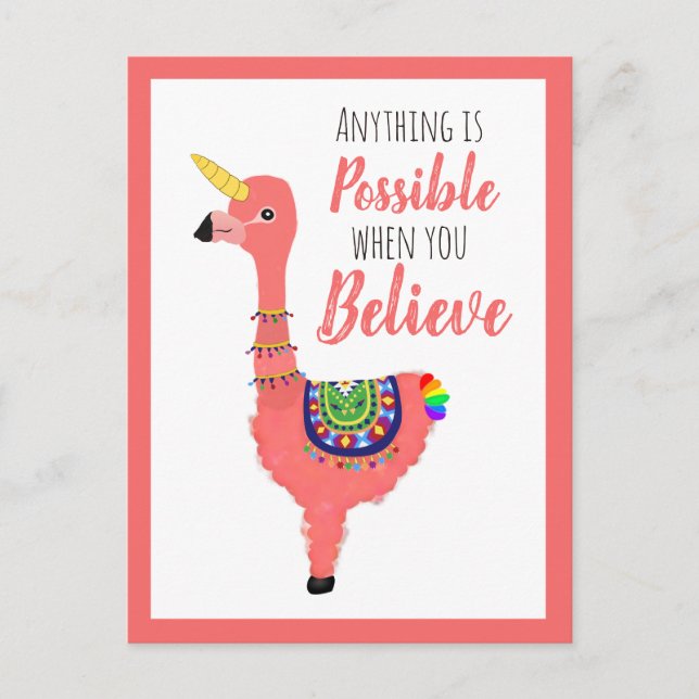 Cute Unicorn Flamingo Llama Inspirational Quote Postkarte (Vorderseite)