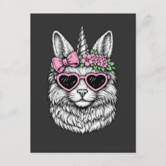 Cute Unicorn Heart Sunglasses – Funny Flower Crown Ankündigungspostkarte