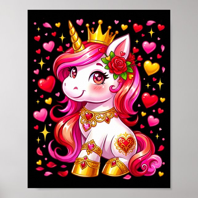 Cute Unicorn Heart Valentines Day Girls Kids Valen Poster (Vorne)