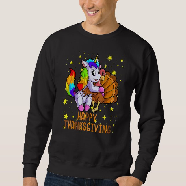 Cute Unicorn Hugs Turkey Happy Thanksgiving  Girls Sweatshirt (Vorderseite)