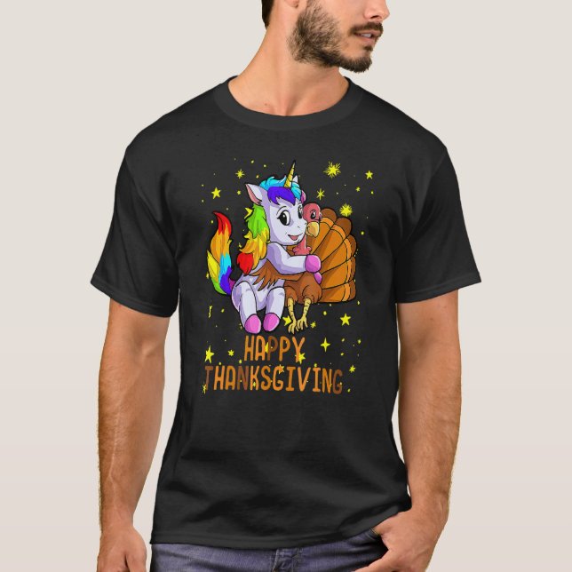 Cute Unicorn Hugs Turkey Happy Thanksgiving  Girls T-Shirt (Vorderseite)