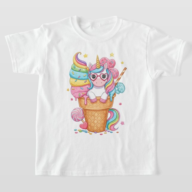 Cute Unicorn in Ice Cream Cone Illustration T-Shirt (Ablage )