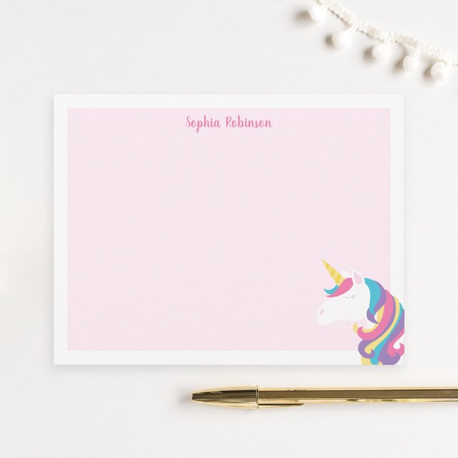 Cute Unicorn Kids Personalized Stationery Flat Mitteilungskarte (Von Creator hochgeladen)