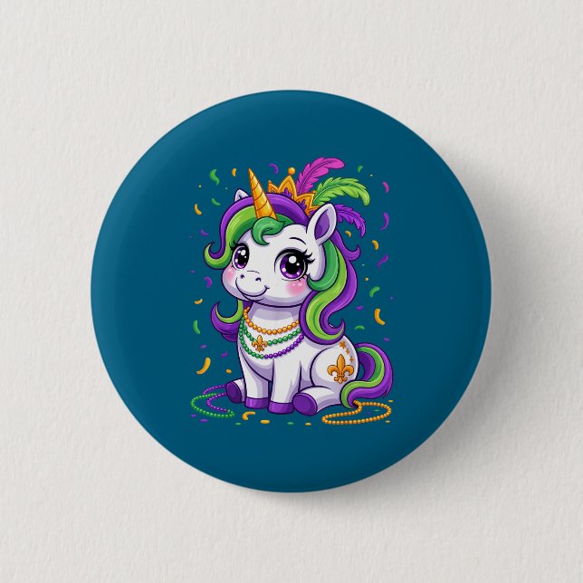 Cute Unicorn Mardi Gras Carnival Fat Tuesday Girls Button (Vorderseite)