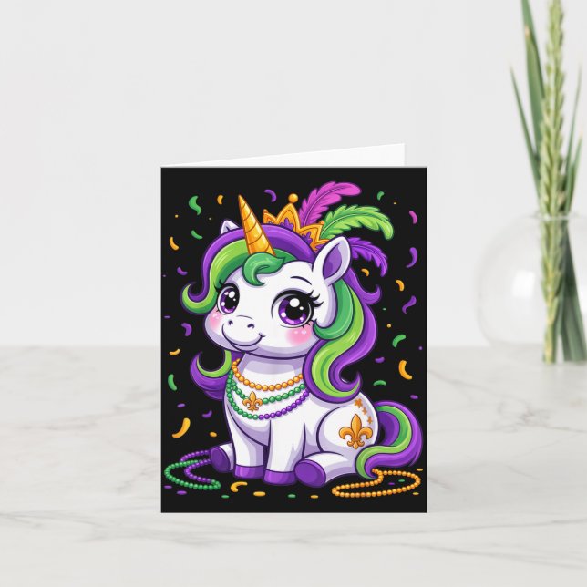 Cute Unicorn Mardi Gras Carnival Fat Tuesday Girls Karte (Vorderseite)