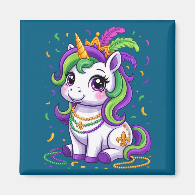 Cute Unicorn Mardi Gras Carnival Fat Tuesday Girls Magnet (Vorne)