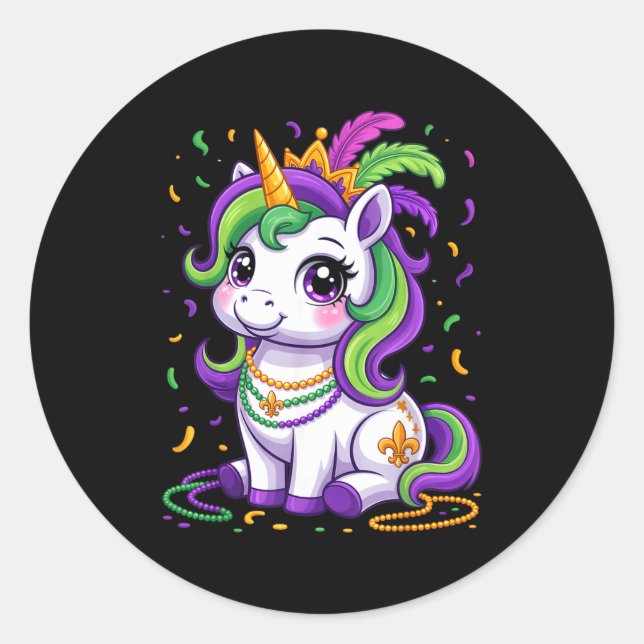 Cute Unicorn Mardi Gras Carnival Fat Tuesday Girls Runder Aufkleber (Vorderseite)