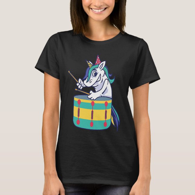 Cute Unicorn Playing Snare Percussion Snare Drumme T-Shirt (Vorderseite)