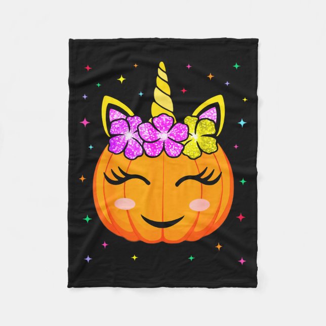 Cute Unicorn Pumpkin Girls Kids Funny Halloween Co Fleecedecke (Vorderseite)