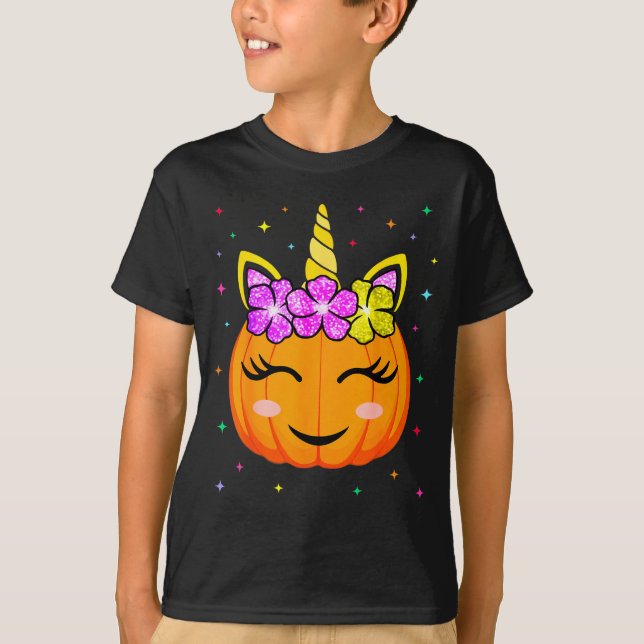 Cute Unicorn Pumpkin Girls Kids Funny Halloween Co T-Shirt (Vorderseite)