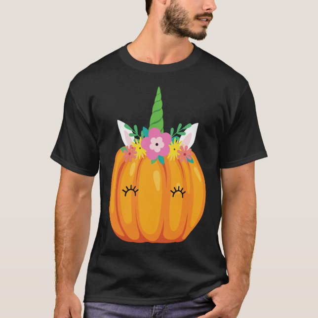 Cute Unicorn Pumpkin Halloween Thanksgiving costum T-Shirt (Vorderseite)