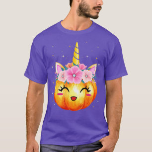 Cute Unicorn Pumpkin Halloween Thanksgiving Girls  T-Shirt