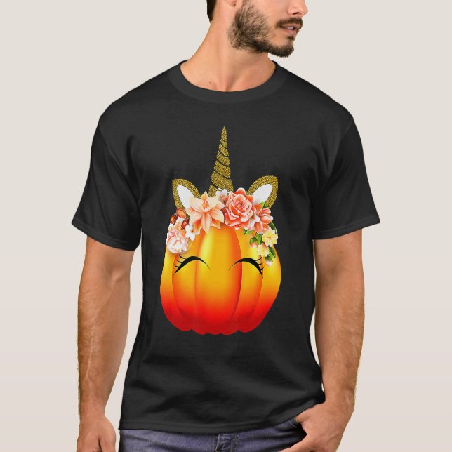 Cute Unicorn Pumpkin Halloween Thanksgiving T-Shirt (Vorderseite)
