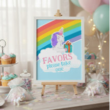 Cute Unicorn Rainbow Favors Birthday Poster