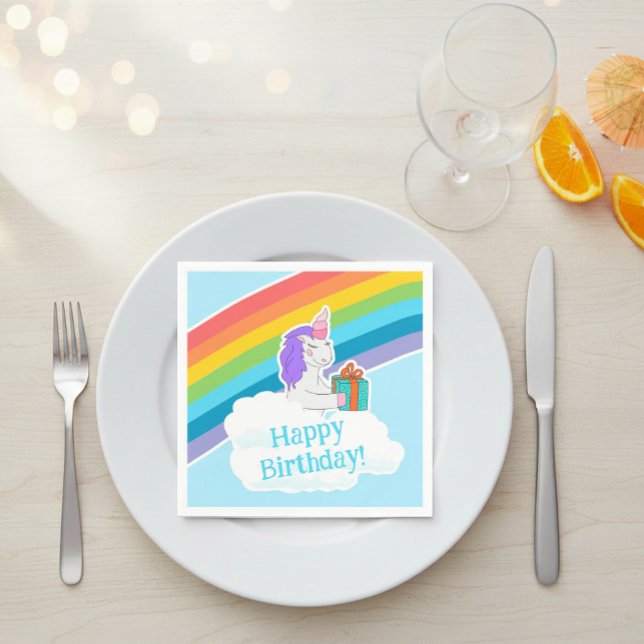 Cute Unicorn Rainbow Happy Birthday Party Napkin Serviette (Von Creator hochgeladen)