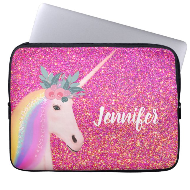 Cute Unicorn Rainbow Pink Glitter Sparkle Fantasy Laptopschutzhülle (Vorderseite)