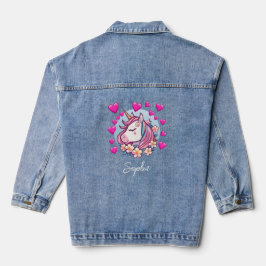 Cute Unicorn, rosa Herzen und Blumen, eigener Name Jeansjacke