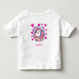 Cute Unicorn, rosa Herzen und Blumen, eigener Name Kleinkind T-shirt