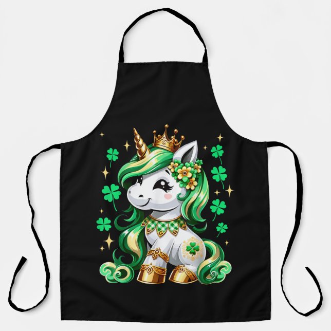 Cute Unicorn Shamrock St Patricks Day Schürze (Vorderseite)