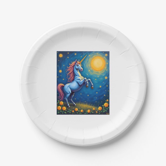 Cute Unicorn Starry Night (4) Pappteller (Vorderseite)