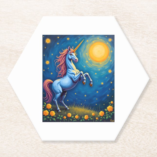 Cute Unicorn Starry Night (4) Untersetzer (Vorderseite)
