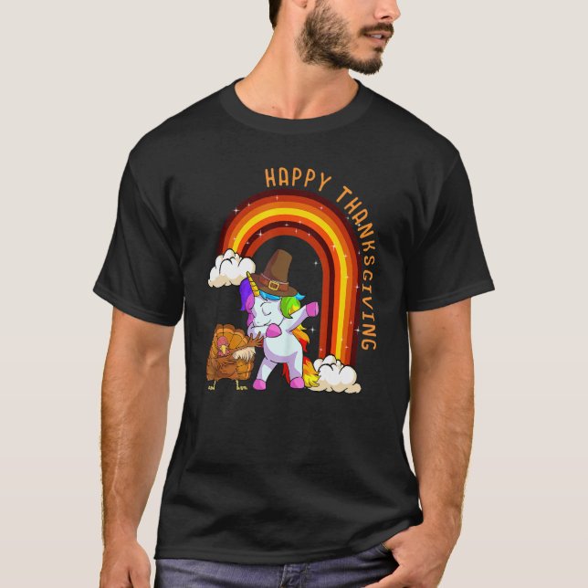 Cute Unicorn Thanksgiving Girls Pilgrim Hat Turkey T-Shirt (Vorderseite)
