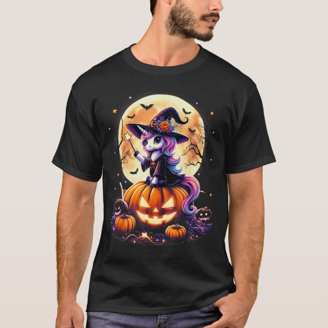 Cute Unicorn Witch Pumpkin Halloween Shirts Girls  (Vorderseite)