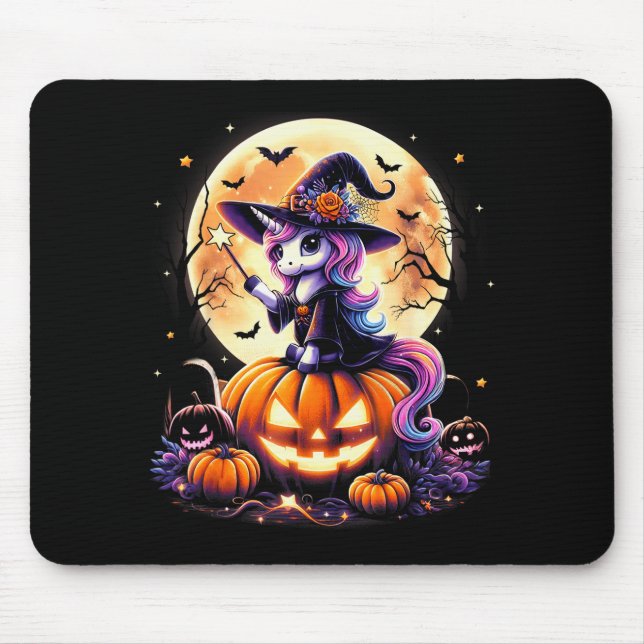 Cute Unicorn Witch Pumpkin Halloween Shirts Girls  Mousepad (Vorne)