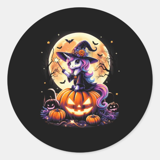 Cute Unicorn Witch Pumpkin Halloween Shirts Girls  Runder Aufkleber (Vorderseite)