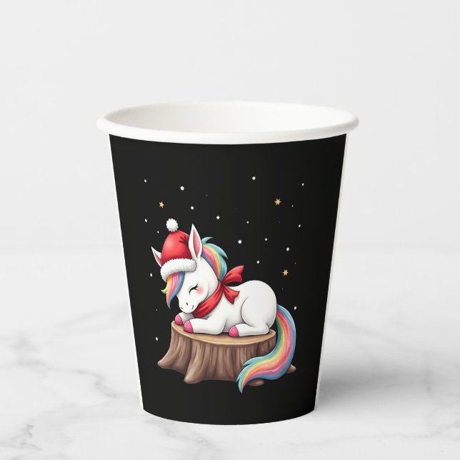 Cute Unicorn with Scarf Christmas Xmas Holiday T-S Pappbecher (Vorderseite)