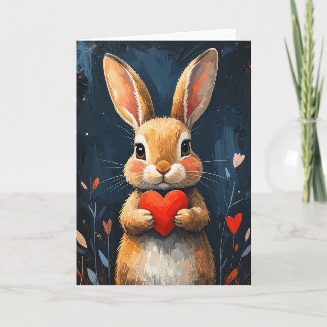 Cute Valentine Bunny Modern Art Karte (Vorderseite)