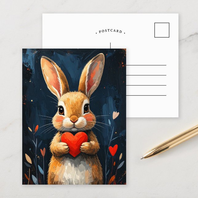 Cute Valentine Bunny Modern Art Postkarte (Von Creator hochgeladen)