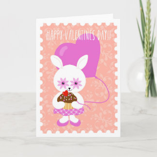 Cute Valentine Bunny with Cupcake Card Feiertagskarte