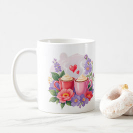 Cute Valentine Cocoa Mugs with Flowers & Hearts Kaffeetasse