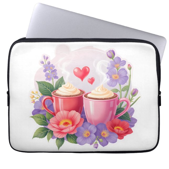 Cute Valentine Cocoa Mugs with Flowers & Hearts Laptopschutzhülle (Vorderseite)