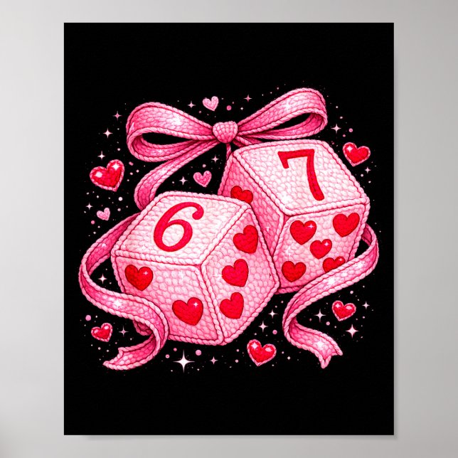 Cute Valentine Dice 6 7 Plush Hearts Nk Aesthetic  Poster (Vorne)