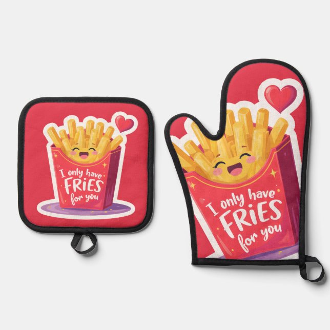 Cute Valentine French Fries Pun Ofenhandschuh & Topflappen-Set (Vorderseite)