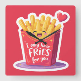 Cute Valentine French Fries Pun Quadratische Wanduhr
