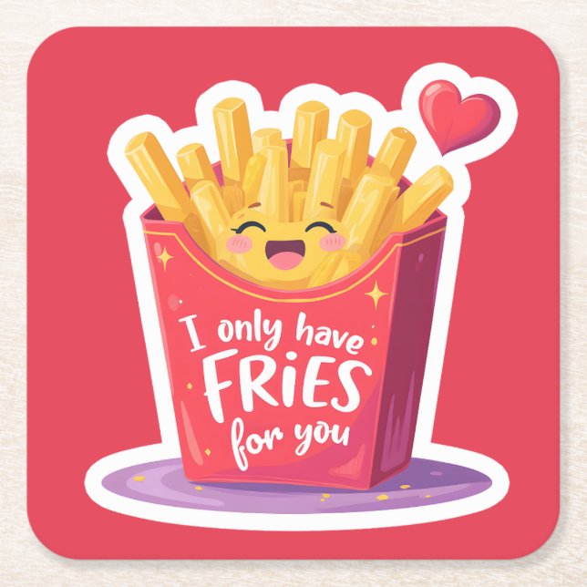 Cute Valentine French Fries Pun Rechteckiger Pappuntersetzer (Vorderseite)