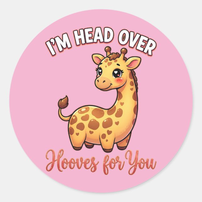 Cute Valentine Giraffe – Head Over Hooves for You Runder Aufkleber (Vorderseite)