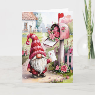 Cute Valentine Gnome At Mailbox Pen Pal Karte