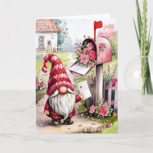 Cute Valentine Gnome At Mailbox Pen Pal Karte (Vorderseite)