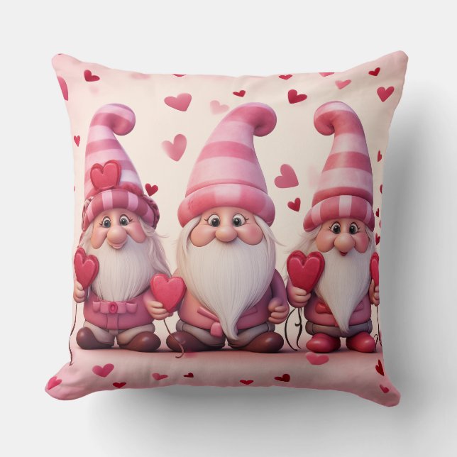 Cute Valentine Gnome Throw Pillow Kissen (Vorderseite)