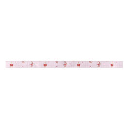 Cute Valentine Goose Hearts Pink Grid Pattern  Satinband