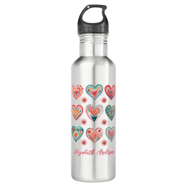 Cute Valentine Heart Pattern Edelstahlflasche (Vorderseite)