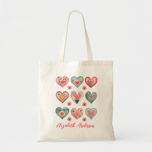 Cute Valentine Heart Pattern Tragetasche (Vorne)