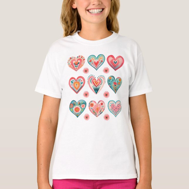 Cute Valentine Hearts Girl T-Shirt (Vorderseite)