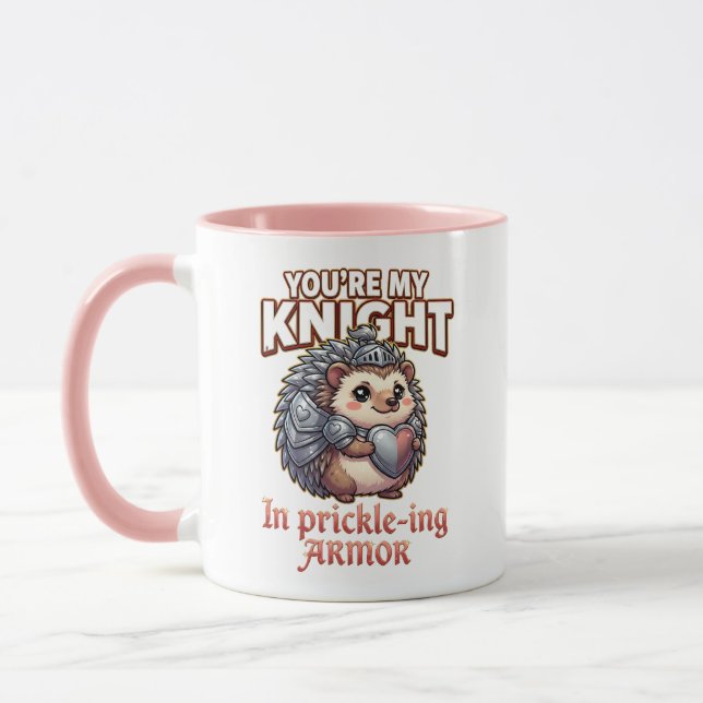 Cute Valentine Hedgehog – Knight in Prickly Armor Tasse (Links)