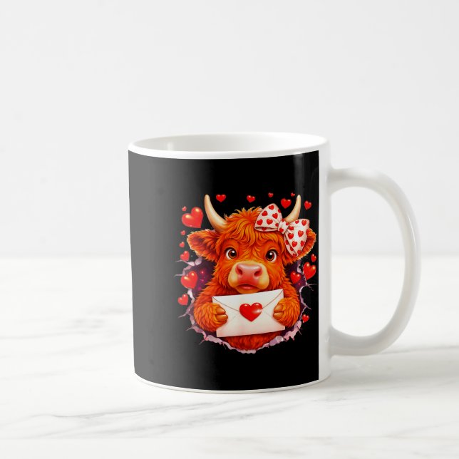 Cute Valentine Highland Cow With Heart Bow Western Kaffeetasse (Rechts)